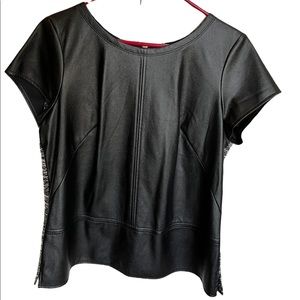 White House Black Market Leather-Look short- sleeved top
